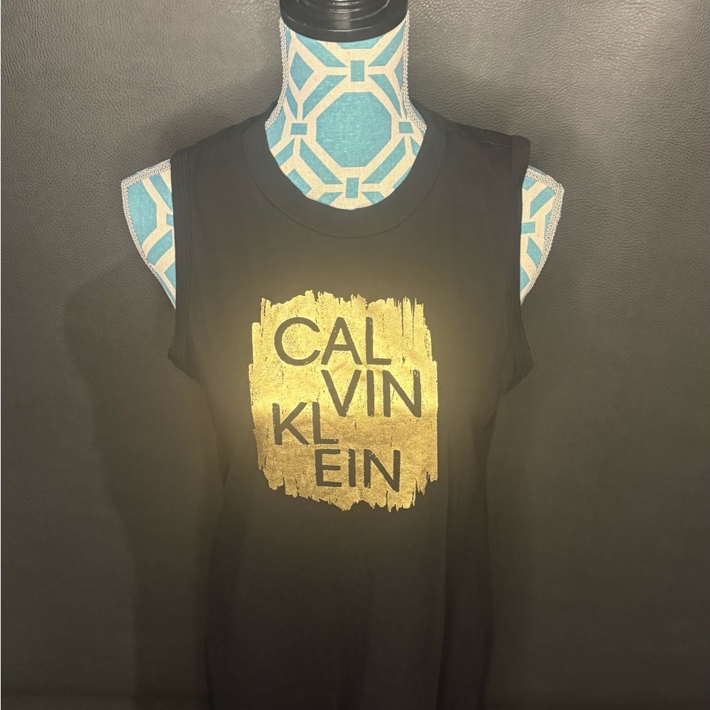 Calvin Klein Women's Long T-Shirt Dress Stretch Fabric, Shiny Logo, Size M